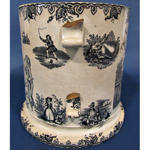 1008 - A large mid-19th century transfer print mug, with monochrome printed detail - James Rogers, Moorfiel... 