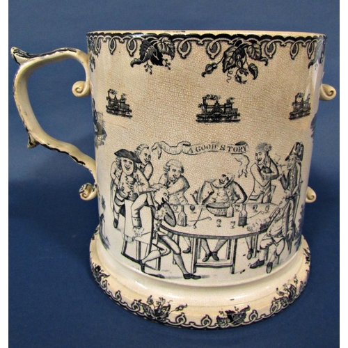 1008 - A large mid-19th century transfer print mug, with monochrome printed detail - James Rogers, Moorfiel... 