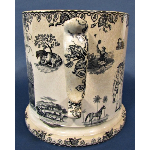 1008 - A large mid-19th century transfer print mug, with monochrome printed detail - James Rogers, Moorfiel... 