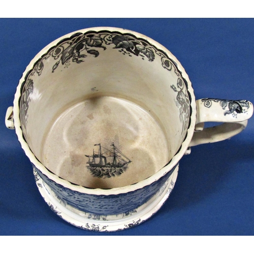 1008 - A large mid-19th century transfer print mug, with monochrome printed detail - James Rogers, Moorfiel... 