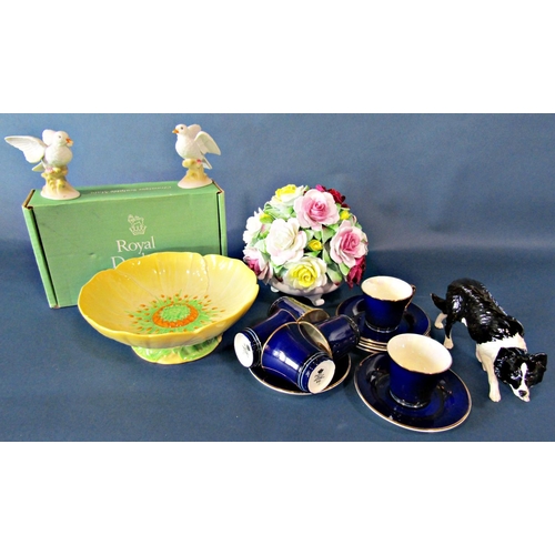 1010 - A mixed collection including a Doulton figure of a collie, six Crown Devon coffee cans and saucers, ... 