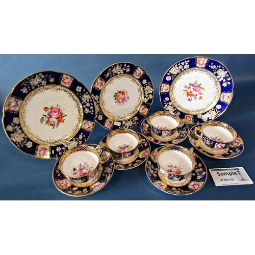 1014 - An early 19th century hand painted tea set with colourful hand painted floral panels, set with alter... 