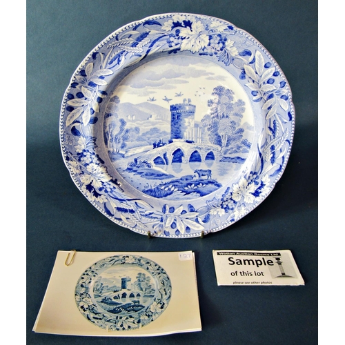 1020 - Three 19th century blue and white transfer ware dinner plates by John Rogers & Sons showing classica... 