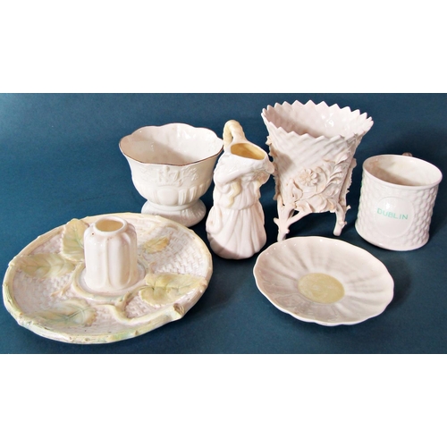 1028 - A collection of late 19th century and later Belleek porcelains to include an ink well, a small milk ... 