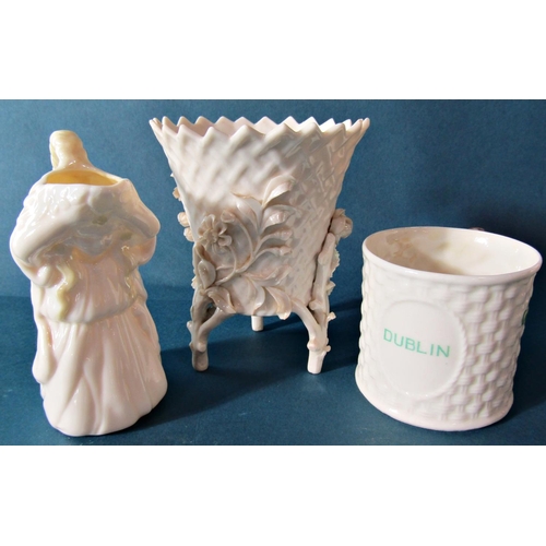 1028 - A collection of late 19th century and later Belleek porcelains to include an ink well, a small milk ... 