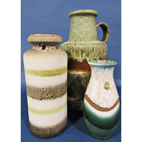 1029 - Three west German ceramic lava vessel with running glaze finish