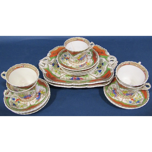 1030 - A quantity of Chamberlains Worcester Orphan Dragon pattern tablewares comprising two rectangular dis... 