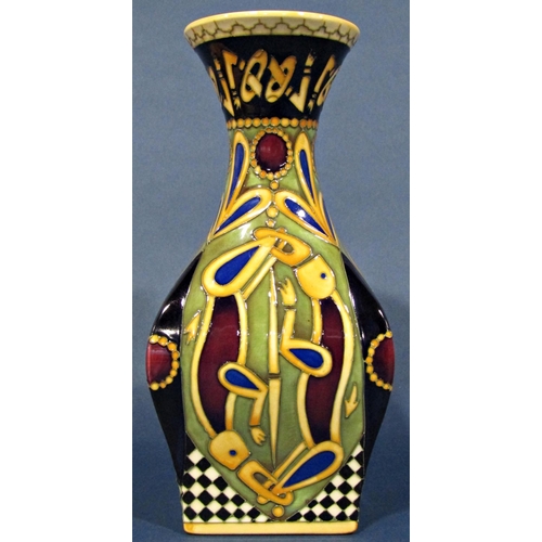 1036 - Moorcroft vase with square cut body and drawn trumpet neck dated 2010