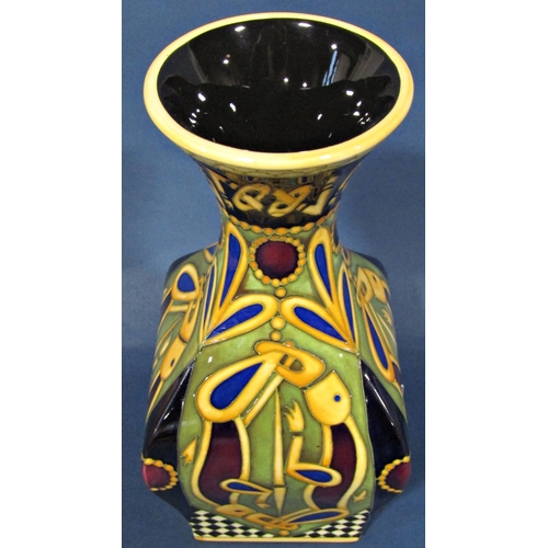 1036 - Moorcroft vase with square cut body and drawn trumpet neck dated 2010