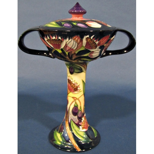 1037 - Moorcroft vase and cover in the art nouveau manner with floral detail, dated 2003