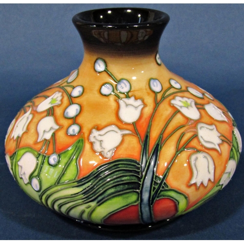 1039 - Moorcroft vase of squat circular form with white lily detail, limited edition 69/500, c. 2000