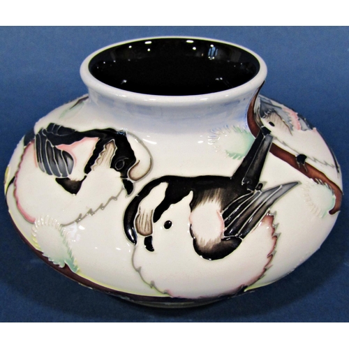 1040 - Moorcroft vase of squat circular form with finches, No 187 dated 2013