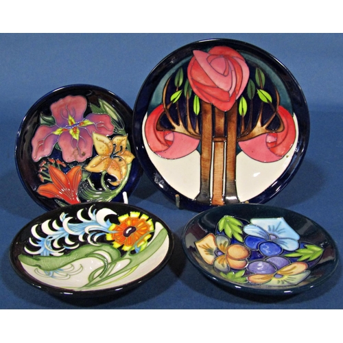 1041 - Four Moorcroft dishes all with floral detail, c.2010