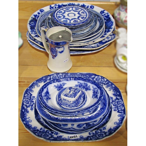 1048 - A quantity of 19th century and later blue and white printed ware including meat plates, dinner plate... 