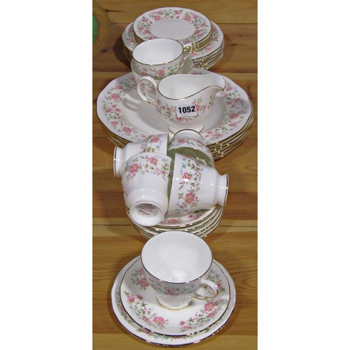 1052 - A Colclough Bouquet pattern tea service for six with honeysuckle and trailing floral detail, togethe... 