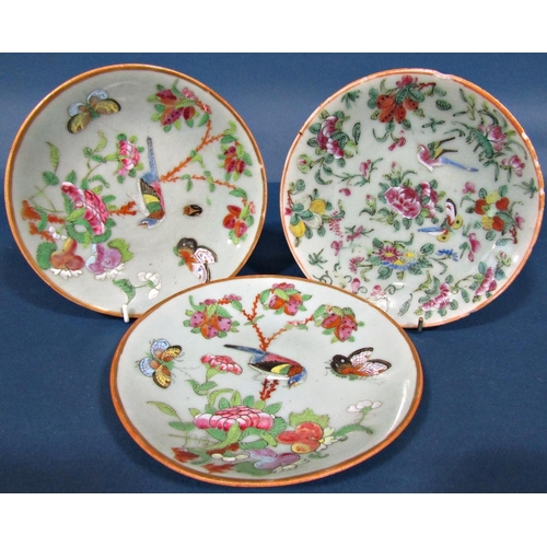 1062 - Three small Cantonese plates with bird and finch detail