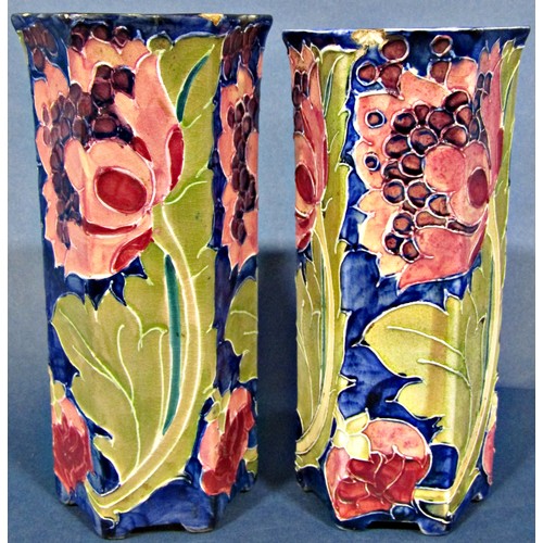 1041A - A pair of Bursley ware hexagonal vases in the Seed Poppy design