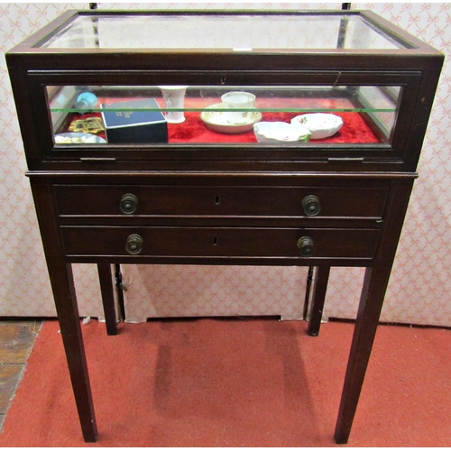 2709 - An Edwardian mahogany vitrine with glass top and sides, with two frieze drawers, set on square taper... 