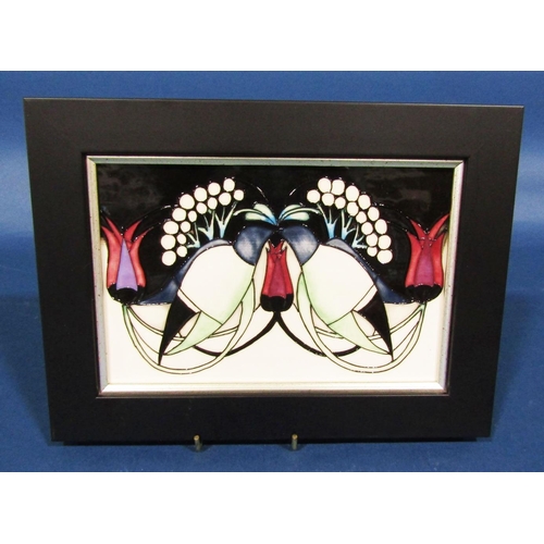 1073 - Framed Moorcroft panel in the art nouveau style stamped 'Trial' 12/9/17