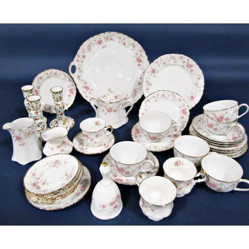 1096 - A collection of German porcelain tea wares with pink rose detail, together with three floral pattern... 