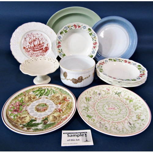 1109 - Six Wedgwood Derwent pattern soup bowls, a collection of Wedgewood Calendar plates, etc