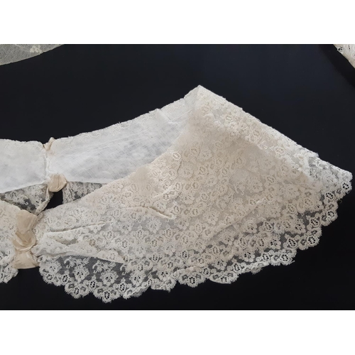 1610 - 4 items of late 19th/ early 20th lacework including 2 lace fichous of floral design over netting, a ... 