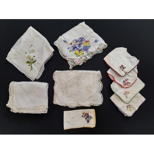 1606 - A collection of handkerchiefs including 6 late 19th/ early 20th century elaborate lace examples, som... 