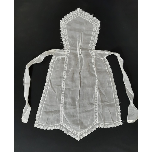 1613 - Circa 1920's household textiles comprising 3 maid's aprons,  an apron in beige starched organza with... 