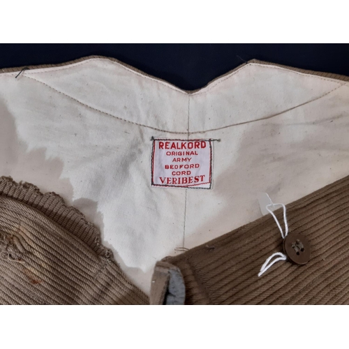 1604 - A pair of 'Bedford' cord riding breeches in khaki, possibly WW1 officers wear or inter-war workwear,... 