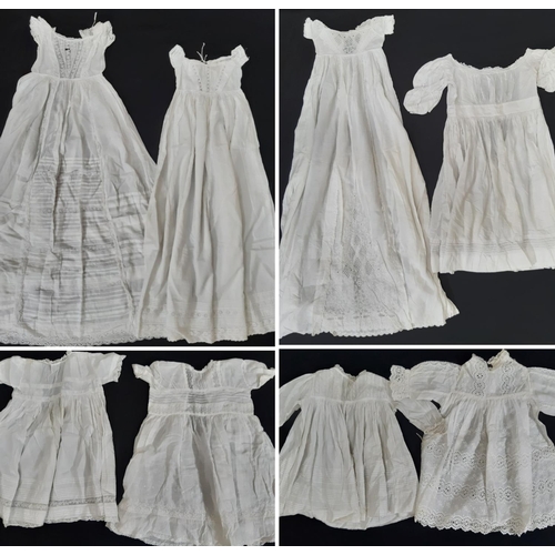 1603 - Eight late 19th/ early 20th century good quality baby gowns, mostly hand stitched, with various desi... 