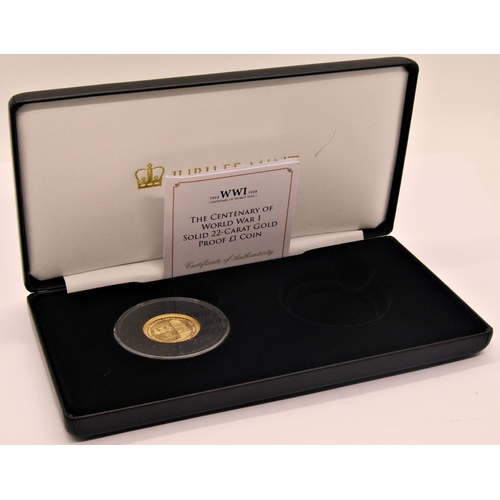 461 - Proof £1 coin, Centenary of World War One, Tristan Da Cunha, limited 499, cased