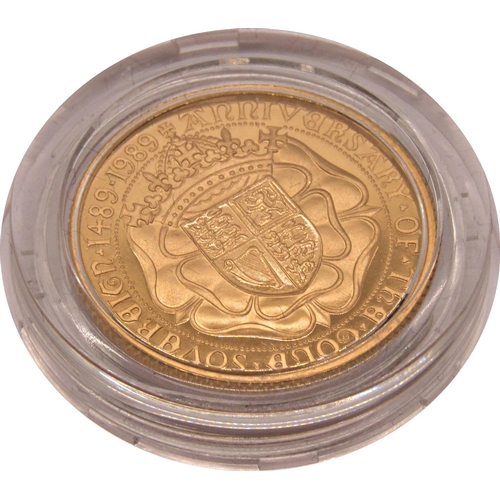 466 - Proof 1989 Sovereign 500th Anniversary of The First Gold Sovereign, cased