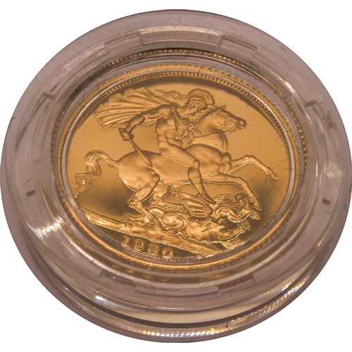 468 - Proof 1980 Sovereign, cased