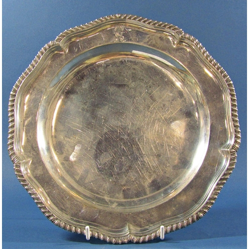 1212 - A pair of George III silver plates, with gadrooned scalloped edge, engraved with an earls coronet, m... 