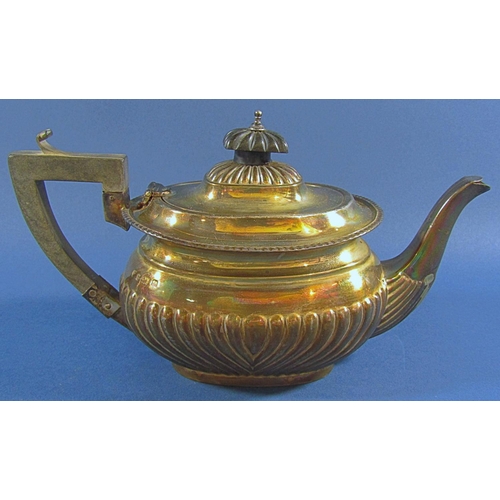 1217 - A silver three piece tea service, teapot, jug and bowl, all makers marks rubbed, 18.4oz all in