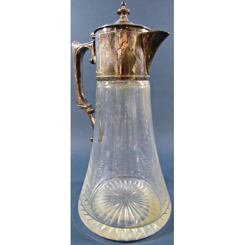 1227 - An early 21st century Georgian style silver claret jug with a cut glass base, London 2001, stamped 9... 