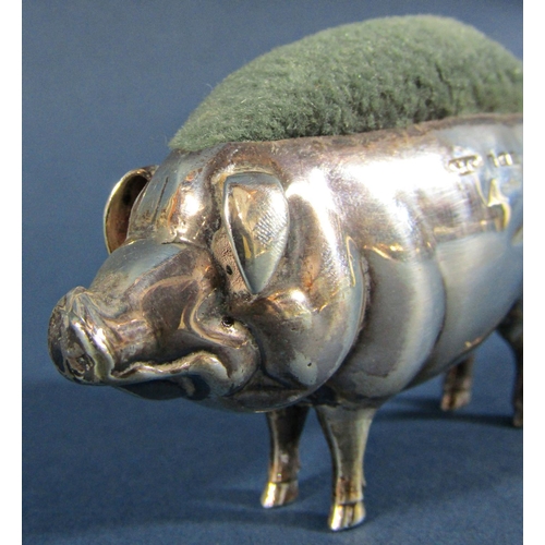 1241 - A silver pin cushion in the form of a pig, Birmingham 1905, maker Sydney & Co