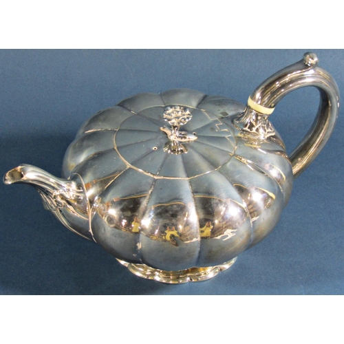 1244 - A Victorian silver gourd shaped teapot, London 1839, maker James Charles Edington, 18oz approx