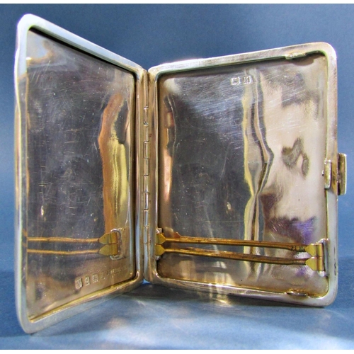 1250 - A guilloche blue art deco enamelled silver cigarette case with an engine turned back, Birmingham 193... 