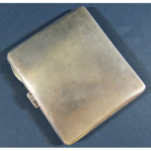 1250 - A guilloche blue art deco enamelled silver cigarette case with an engine turned back, Birmingham 193... 