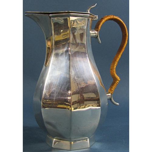 1255 - A silver octagonal coffee pot with a cane handle, Birmingham 1927, maker Barker Brothers, 18.22oz al... 