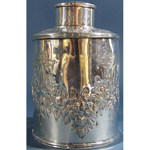 1256 - A late Victorian silver tea caddy with floral decoration, Birmingham 1892, maker Nathan and Hayes, 9... 