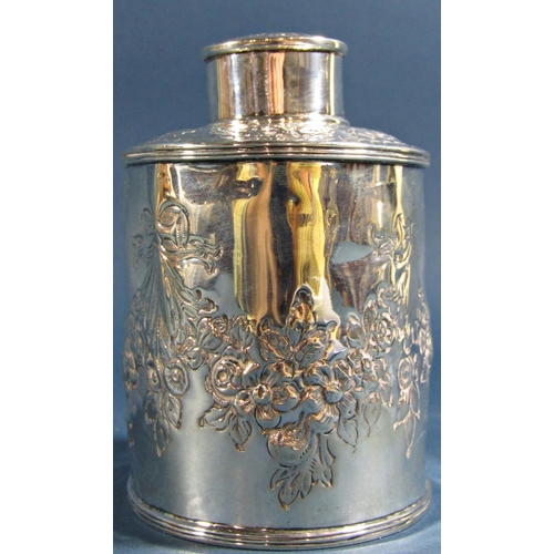 1256 - A late Victorian silver tea caddy with floral decoration, Birmingham 1892, maker Nathan and Hayes, 9... 