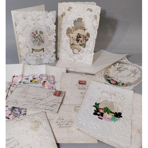 225 - A collection of cut out lace type valentine cards, most with original decorative envelopes, some wit... 