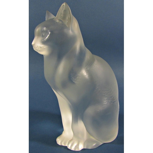 1134 - Two Lalique frosted glass cats “Assis et Couche “ with engraved signature Lalique R France to Assis,... 