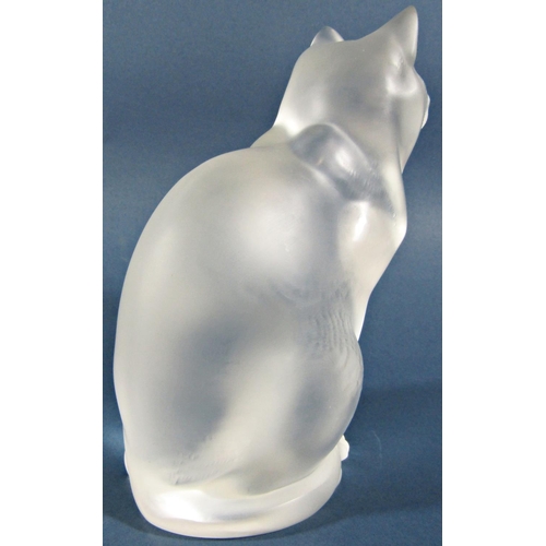 1134 - Two Lalique frosted glass cats “Assis et Couche “ with engraved signature Lalique R France to Assis,... 