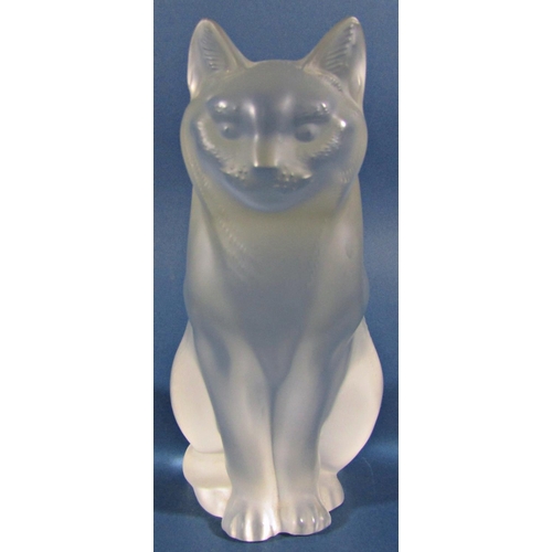 1134 - Two Lalique frosted glass cats “Assis et Couche “ with engraved signature Lalique R France to Assis,... 