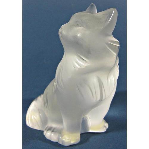 1135 - A Lalique frosted glass cat “Heggie” with an engraved signature Lalique France, 9cm high approx.