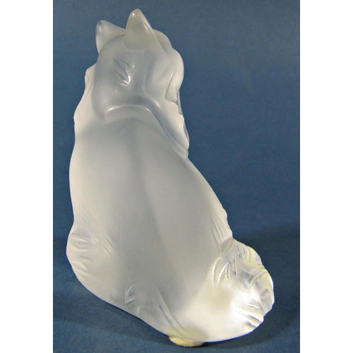 1135 - A Lalique frosted glass cat “Heggie” with an engraved signature Lalique France, 9cm high approx.