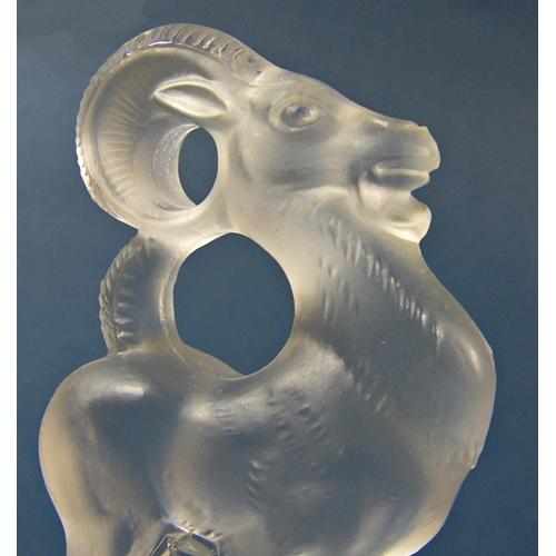 1136 - A Lalique frosted Ibex pin tray, script engraved Lalique France, 10cm diam x 9cm high approx.